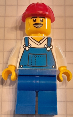 Construction Worker - Male, Blue Overalls over V-Neck Shirt, Blue Legs, Red Construction Helmet, Moustache – ГРАДСКИ