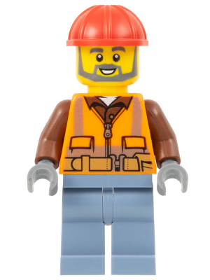 Airport Worker - Male, Orange Safety Vest, Reflective Stripes, Reddish Brown Shirt, Sand Blue Legs, Red Construction Helmet, Dark Bluish Gray Beard – ГРАДСКИ