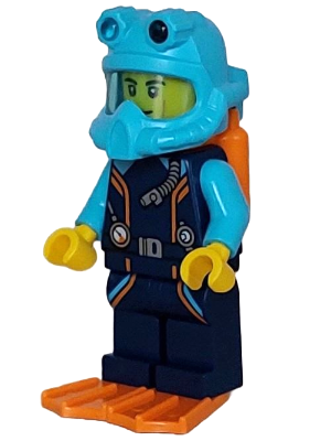 Arctic Explorer Diver - Male, Dark Blue Diving Suit, Orange Air Tanks and Flippers, Medium Azure Helmet – ГРАДСКИ