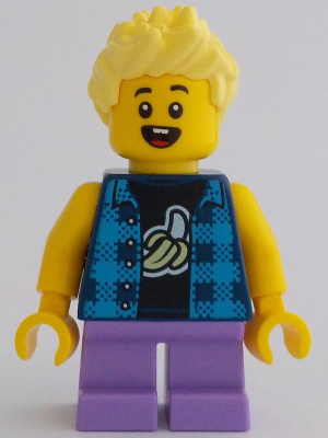 Child - Boy, Flannel Vest over Shirt with Banana, Medium Lavender Short Legs, Bright Light Yellow Spiked Hair – ГРАДСКИ