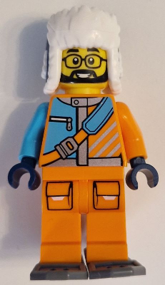 Arctic Explorer - Male, Orange and Medium Azure Jacket, Dark Blue Ushanka Hat, Black Beard, Glasses, Dark Bluish Gray Snowshoes – ГРАДСКИ