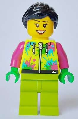 Mountain Bike Cyclist - Female, Neon Yellow Jacket with Paint Splotches, Lime Legs, Black Hair – ГРАДСКИ