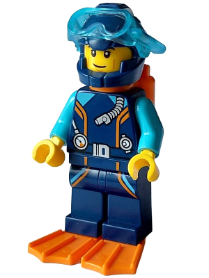 Arctic Explorer Diver - Male, Dark Blue Diving Suit and Helmet, Orange Air Tanks and Flippers, Trans-Light Blue Diver Mask, Grin – ГРАДСКИ