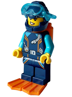 Arctic Explorer Diver - Female, Dark Blue Diving Suit and Helmet, Orange Air Tanks and Flippers, Trans-Light Blue Diver Mask – ГРАДСКИ
