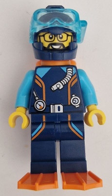 Arctic Explorer Diver - Male, Dark Blue Diving Suit and Helmet, Orange Air Tanks and Flippers, Trans-Light Blue Diver Mask, Beard and Glasses – ГРАДСКИ