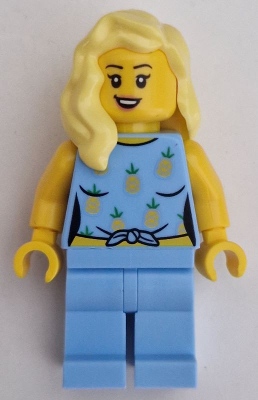 Car Driver - Female, Bright Light Blue Knotted Top with Pineapples and Legs, Bright Light Yellow Hair – ГРАДСКИ