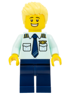 Passenger Plane Pilot - Male, Light Aqua Uniform Shirt with Tie, Dark Blue Legs, Bright Light Yellow Spiked Hair Swept Up – ГРАДСКИ