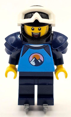 Ice Hockey Player - Male, Dark Azure and Dark Blue Shirt with Mountains, Dark Blue Legs and Shoulder Pads, Black Helmet, White Goggles, Ice Skates – ГРАДСКИ
