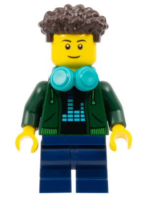 Video Game Player - Male, Dark Green Hoodie, Dark Blue Medium Legs, Dark Brown Coiled Hair, Dark Turquoise Headphones – ГРАДСКИ