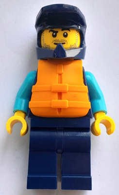 Water Scooter Driver - Male, Dark Blue Diving Suit and Dirt Bike Helmet, Orange Life Jacket, Lopsided Smirk – ГРАДСКИ