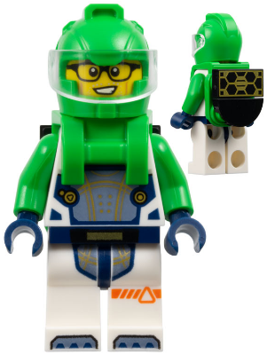 Astronaut - Male, White Spacesuit with Bright Green Arms, Bright Green Helmet, Trans-Clear Visor, Bright Green Harness with Solar Panel, Glasses – ГРАДСКИ