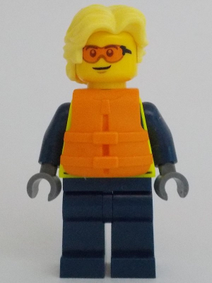 Police - City Officer Male, Neon Yellow Safety Vest, Orange Safety Glasses and Life Jacket, Bright Light Yellow Hair – ГРАДСКИ