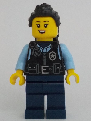 Police - City Officer Female, Black Safety Vest with Silver Star Badge Logo, Dark Blue Legs, Black Hair Long with Braided Ponytail – ГРАДСКИ