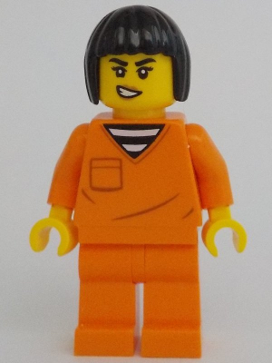 Police - City Jail Prisoner Female, Orange Prison Jumpsuit, Black Bob Cut Hair Short – ГРАДСКИ