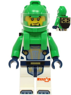 Astronaut - Male, White Spacesuit with Bright Green Arms, Bright Green Helmet, Trans-Clear Visor, Bright Green Harness with Solar Panel, Goatee – ГРАДСКИ