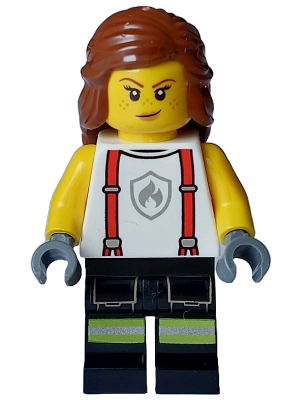 Fire - Female, White Shirt with Suspenders, Legs with Reflective Stripes, Reddish Brown Hair with Braid – ГРАДСКИ