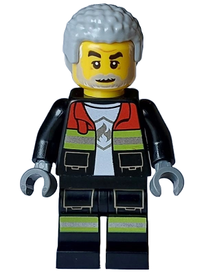 Fire - Male, Black Open Jacket and Legs with Reflective Stripes and Red Collar, Light Bluish Gray Coiled Hair – ГРАДСКИ