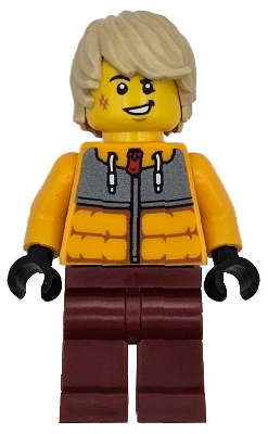 Snowboarder - Male, Bright Light Orange Jacket, Dark Red Legs, Tan Tousled Hair, Scuff Mark – ГРАДСКИ