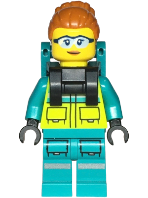 Paramedic - Female, Dark Turquoise and Neon Yellow Safety Vest, Legs with Silver Reflective Stripes, Dark Orange High Bun, Backpack – ГРАДСКИ