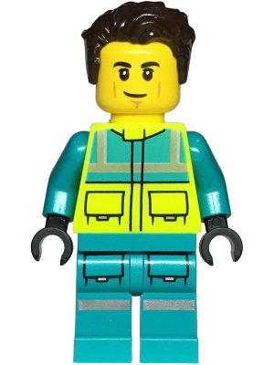 Paramedic - Male, Dark Turquoise and Neon Yellow Safety Vest, Legs with Silver Reflective Stripes, Dark Brown Hair – ГРАДСКИ