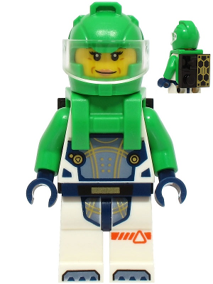 Astronaut - Female, White Spacesuit with Bright Green Arms, Bright Green Helmet, Trans-Clear Visor, Bright Green Harness with Solar Panel and Black Clip – ГРАДСКИ