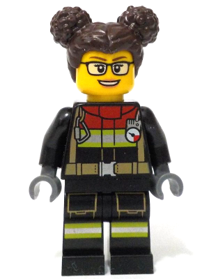 Fire - Female, Black Jacket and Legs with Reflective Stripes and Red Collar, Dark Brown Hair with Buns – ГРАДСКИ
