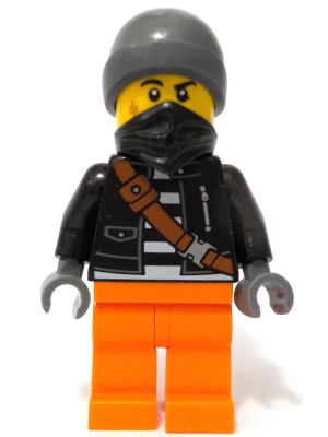 Police - City Bandit Crook Male, Black Jacket, Orange Legs, Dark Bluish Gray Beanie, Black Bandana – ГРАДСКИ