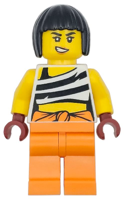 Police - City Bandit Crook Female, White Tank Top Cropped with Black Stripes, Orange Legs, Black Bob Cut Hair – ГРАДСКИ