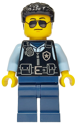 Police - City Officer Male, Black Safety Vest with Silver Star Badge Logo, Dark Blue Legs, Black Hair, Sunglasses – ГРАДСКИ