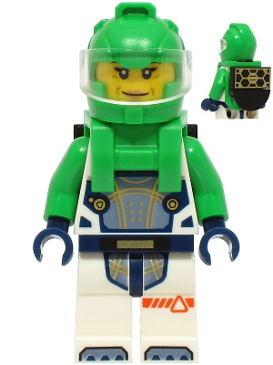 Astronaut - Female, White Spacesuit with Bright Green Arms, Bright Green Helmet, Trans-Clear Visor, Bright Green Harness with Solar Panel, Closed Mouth – ГРАДСКИ