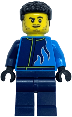 Monster Truck Driver - Male, Dark Azure and Dark Blue Racing Jacket with Flames, Dark Blue Legs, Black Hair – ГРАДСКИ