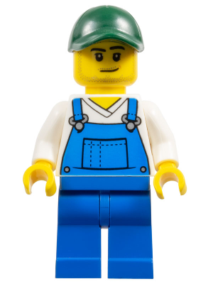 Farmer - Male, Blue Overalls over V-Neck Shirt, Blue Legs, Dark Green Cap, Stubble – ГРАДСКИ