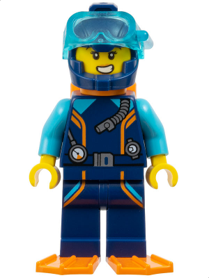 Arctic Explorer Diver - Female, Dark Blue Diving Suit and Helmet, Orange Air Tanks and Flippers, Tra – ГРАДСКИ