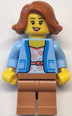 Bus Passenger - Female, Bright Light Blue Jacket over White Shirt with Coral Flowers, Medium Nougat Legs, Dark Orange Hair – ГРАДСКИ