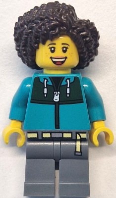 Bus Passenger - Female, Dark Turquoise Jacket with Dark Green Panel, Dark Bluish Gray Legs, Dark Brown Hair – ГРАДСКИ