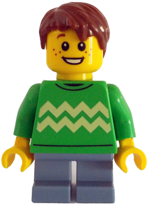 Child - Boy, Bright Green Sweater with Bright Light Yellow Zigzag Lines, Sand Blue Short Legs, Reddi – ГРАДСКИ