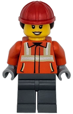 Construction Worker - Female, Reddish Orange Safety Jacket with Reflective Stripes, Dark Bluish Gray – ГРАДСКИ