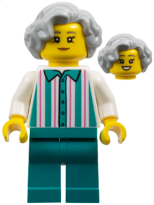 Harbor Shop Worker - Female, Light Bluish Gray Hair, White Shirt with Stripes, Dark Turquoise Legs – ГРАДСКИ