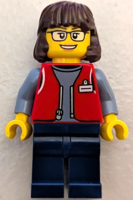 Forklift Driver - Female, Red Vest over Sand Blue Shirt, Dark Blue Legs, Dark Brown Hair – ГРАДСКИ