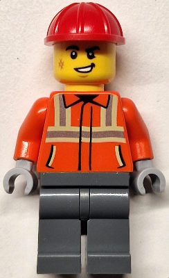 Construction Worker - Male, Reddish Orange Safety Jacket with Reflective Stripes, Dark Bluish Gray L – ГРАДСКИ