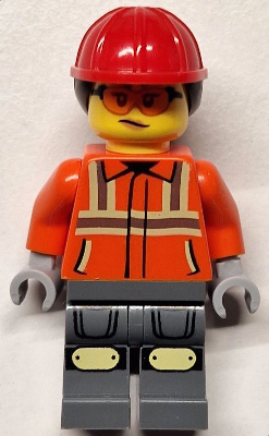 Construction Worker - Female, Reddish Orange Safety Jacket with Reflective Stripes, Dark Bluish Gray – ГРАДСКИ