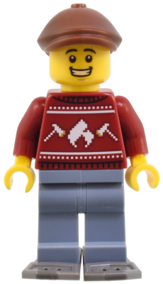 Man - Dark Red Holiday Sweater, Sand Blue Legs, Reddish Brown Flat Cap, Dark Bluish Gray Snowshoes – ГРАДСКИ