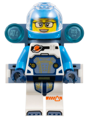 Space Explorer - Female, White Spacesuit with Dark Azure Arms and Helmet, Trans-Clear Visor, Sand Blue Utility Backpack, Glasses – ГРАДСКИ