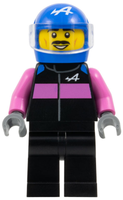 Formula 1 Driver, Alpine - Male, Black and Dark Pink Racing Suit, Blue Helmet, Trans-Clear Visor, Moustache – ГРАДСКИ