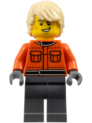 Formula 1 Race Crew Member - Male, Reddish Orange Racing Suit with Pockets, Dark Bluish Gray Legs, Tan Tousled Hair, Scuff Mark – ГРАДСКИ