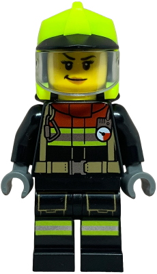 Fire Truck Soapbox Race Car Driver (Firefighter) - Female, Black Jacket and Legs with Reflective Stripes and Red Collar, Neon Yellow Fire Helmet, Trans-Clear Visor – ГРАДСКИ