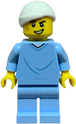 Hospital Bed Soapbox Race Car Driver (Patient) - Male, Bright Light Blue Hospital Gown and Legs, White Head Bandage, Scuff Mark – ГРАДСКИ