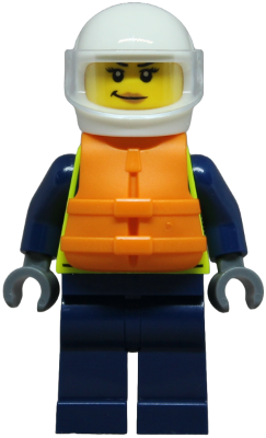 Police - City Officer Female, Neon Yellow Safety Vest, Dark Blue Legs, White Helmet, Trans-Clear Visor, Orange Life Jacket – ГРАДСКИ