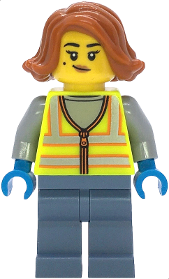 Scrapyard Worker - Female, Neon Yellow Safety Vest with Reflective Stripes, Sand Blue Legs, Dark Orange Hair, Beauty Mark – ГРАДСКИ