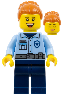 Donut Truck Customer (Police) - City Officer Female, Bright Light Blue Uniform with Dark Bluish Gray Belt, Dark Blue Legs, Dark Orange Hair with Bun, Freckles – ГРАДСКИ
